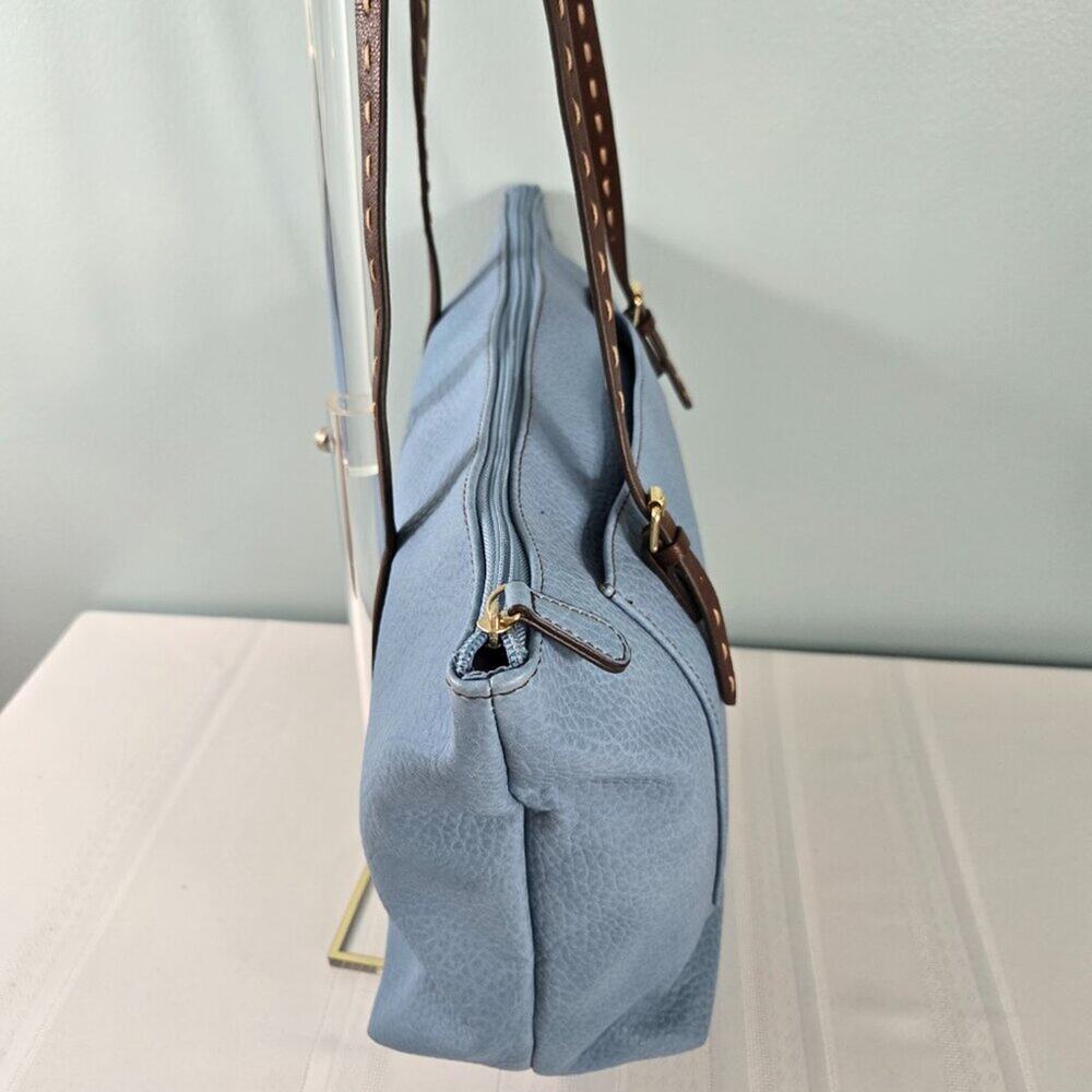 Liz Claiborne Blue Tote Bag with Brown Straps - Picture 4 of 11